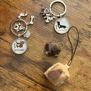 Brown Dachshund Charm Keychain and Plush Phone Strap - Dachshund Gift